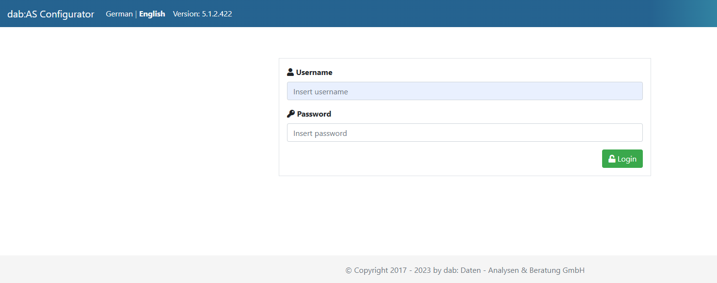 Ekran logowania do Configurator